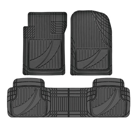 Motor Trend Heavy Duty Rubber Floor Mats, Deep Groove, 3 pc Set, Black OF-793-BK